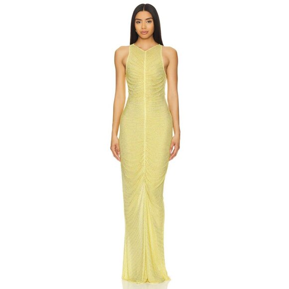 retrofete Marsann Ruched Bodycon Crystal Dress Buttercream Womens Size Medium - Picture 5 of 12